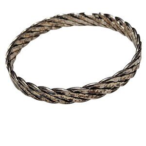 Vintage Twisted Metal Bangle Bracelet  Silver Tone Elegant Fashion Jewelry Women